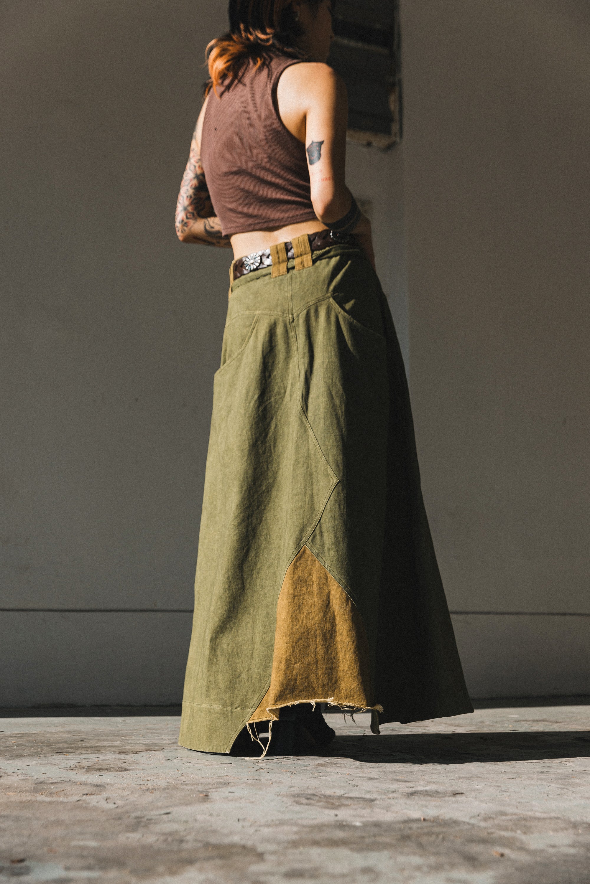 Footloose Tycoon  Heavy Washed Patchy Skirt Double Beltloop