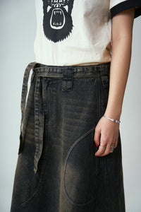 Heavy Washed Patchy Denim Skirt 2.0