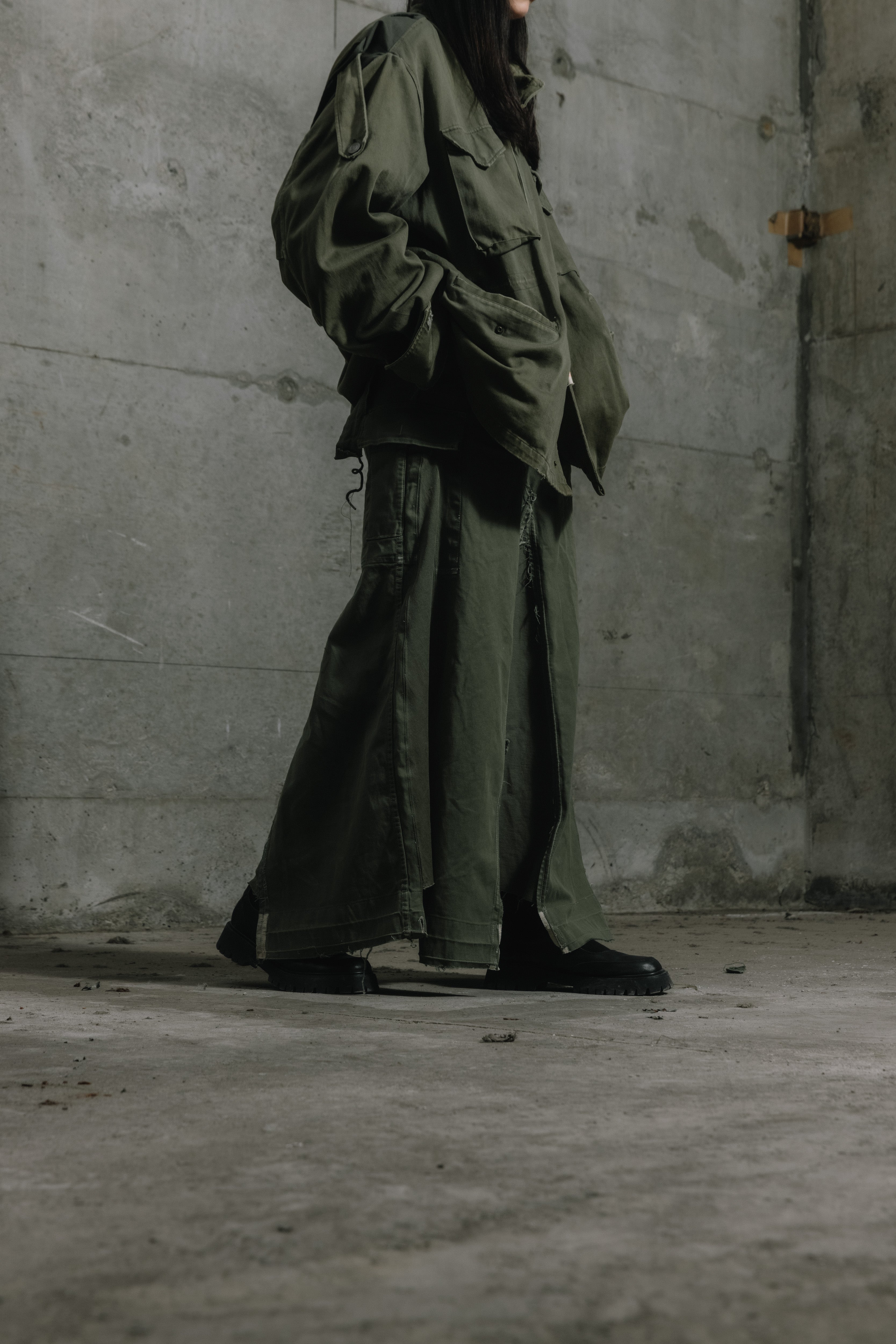 Footloose Tycoon X Random Effect - Remade Dress Fabric from German Army Pant