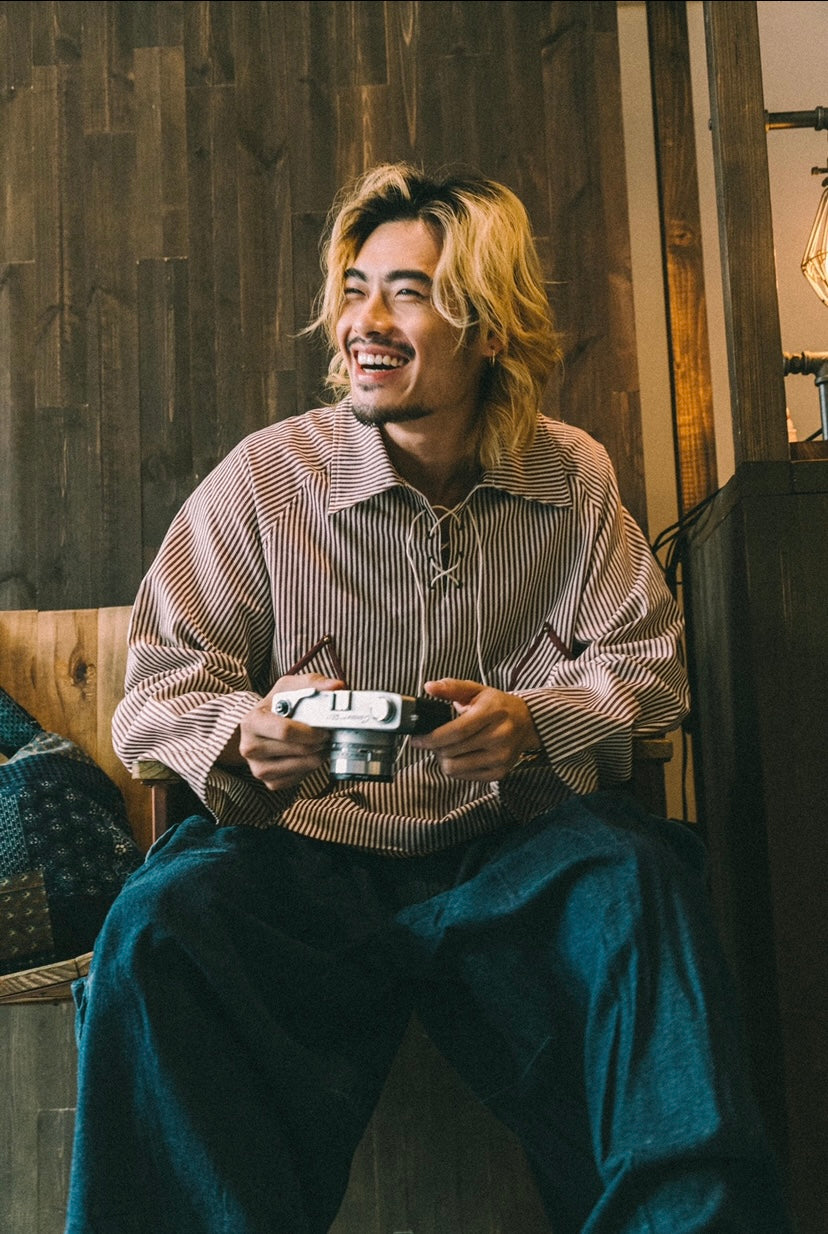 FOOTLOOSETYCOON Rope Collar Stripe Shirt
