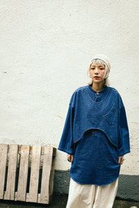 FOOTLOOSETYCOON Denim Two Way Layers Pullover Henry Shirt With Classic Pocket Free size (Unisex)