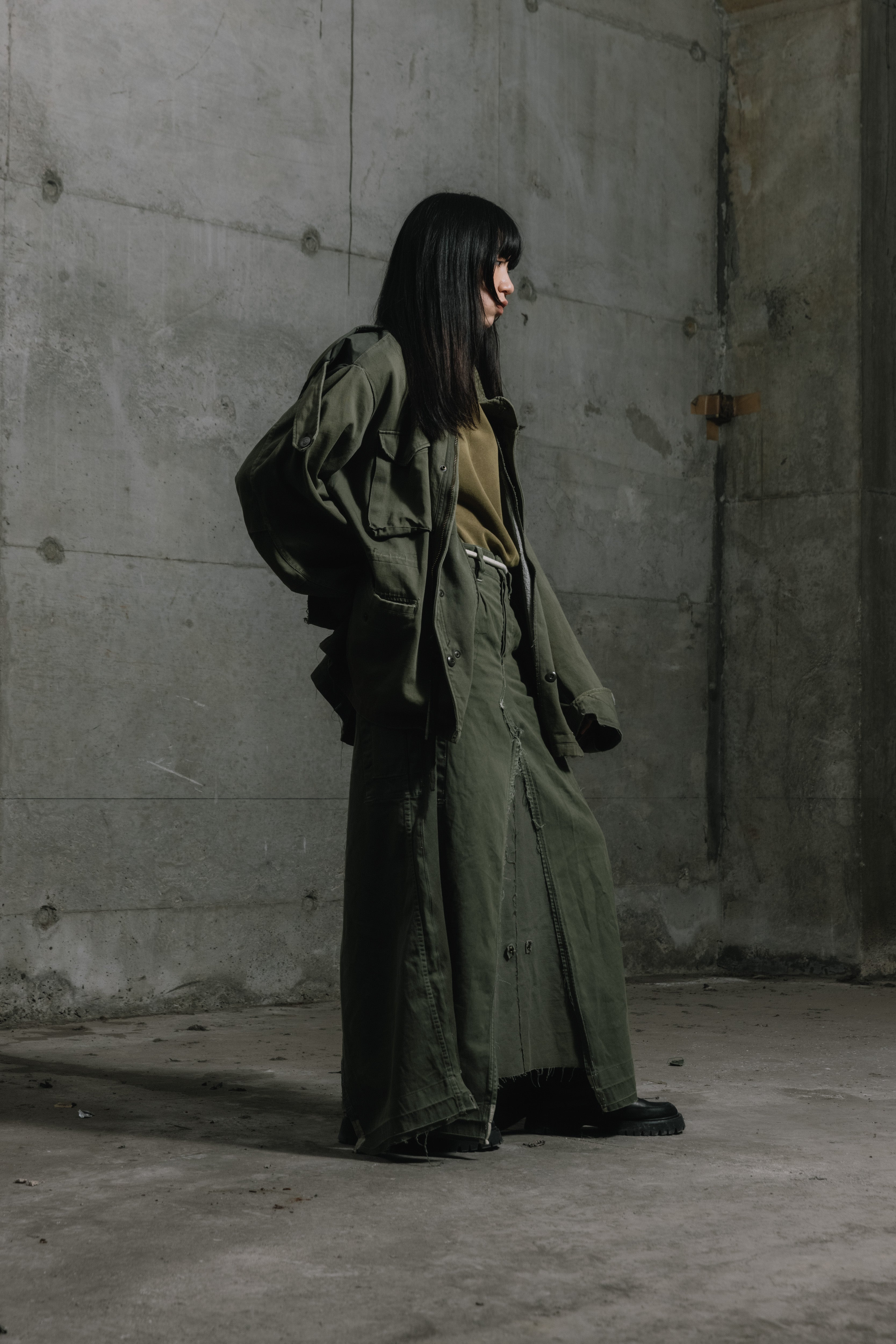 Footloose Tycoon X Random Effect - Remade Dress Fabric from German Army Pant