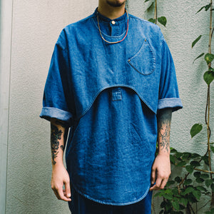 FOOTLOOSETYCOON Denim Two Way Layers Pullover Henry Shirt With Classic Pocket Free size (Unisex)