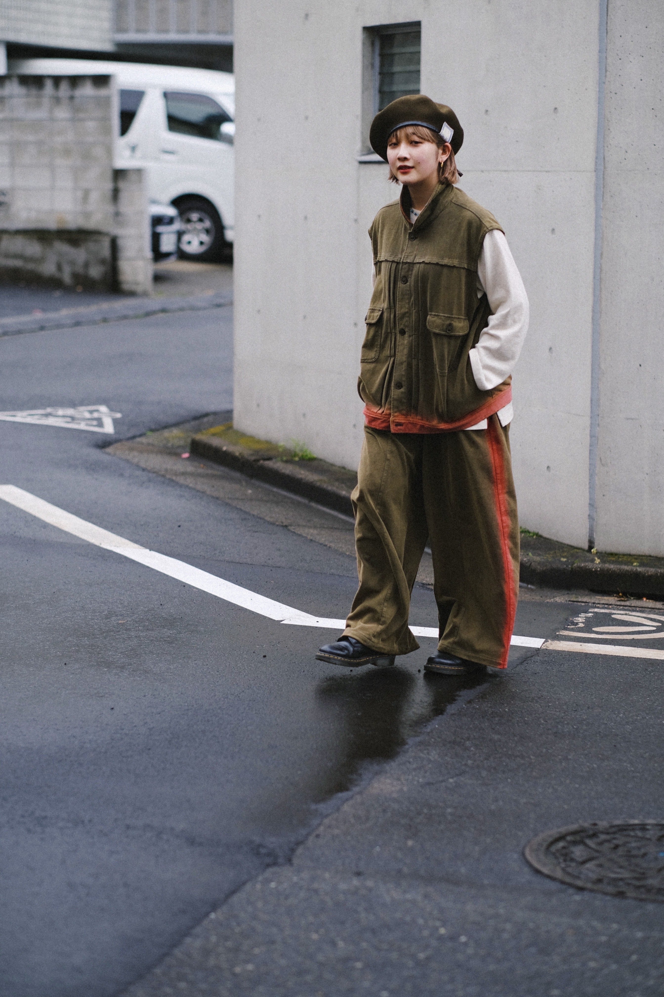 Footloose Tycoon Red Border Dyed Heavy Washed Raw Vest / Pants /Set